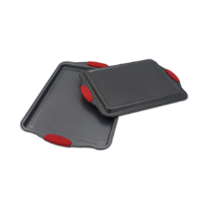 Rectangular Baking Tray With Silicone Handle Carbon Steel Nonstick Cookie Bakeware Set For Oven Use