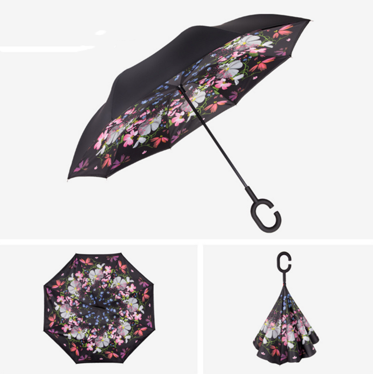 Drop Shipping Reverse  fashion Double Layer Inverted custom printed reverse umbrella