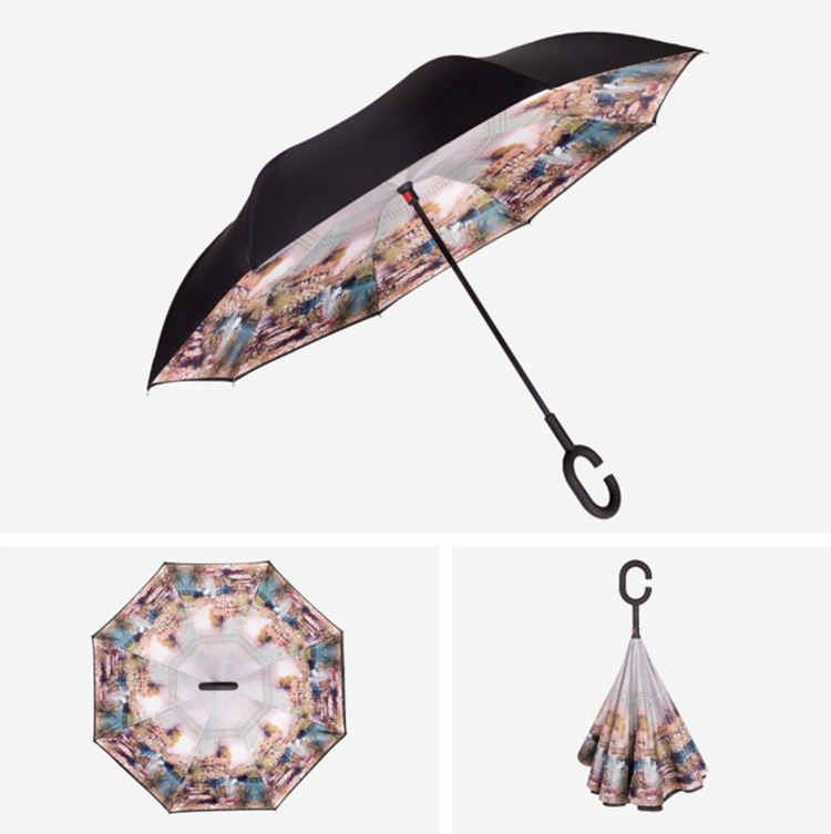 Drop Shipping Reverse  fashion Double Layer Inverted custom printed reverse umbrella