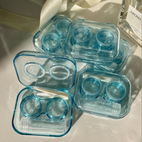 Cute Cartoon Clear Contact Lens Case Holder Soak Storage Transparent Box Contact Lens Travel Kits