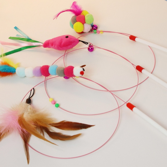 Interactive Cat Toy High Elastic Steel Wire Teasing Toy Funny Cat Toy Feathers Teasing Stick