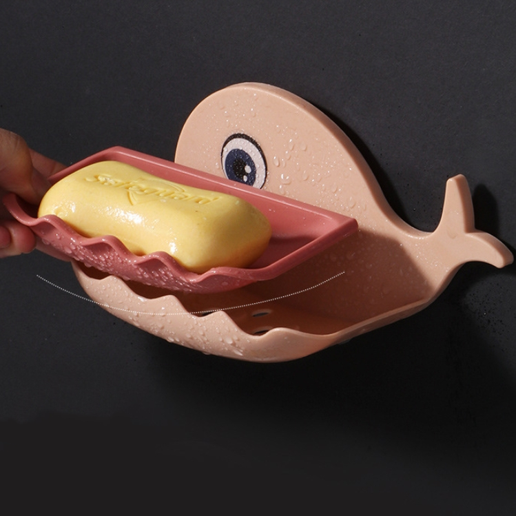 Wall Mounted Drain Non Perforated Double Layer Holder Accessories Cartoon Whale Soap Dishes