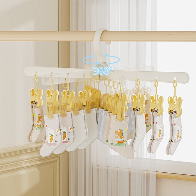 Windproof Folding Clothes Hanger Socks Plastic Drying Multi-functional Underwear Clothes Rack With Clips