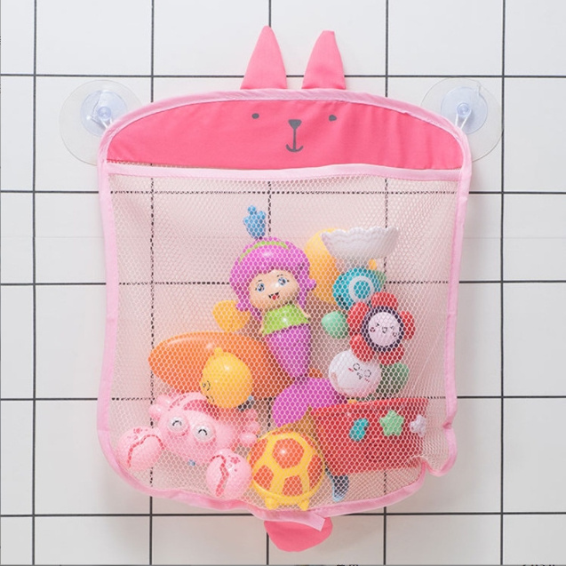 Cute Cartoon Suction Cup Mesh Storage hanging Bathroom Baby Shower Toy Net Bag Supplies Hanging Bag