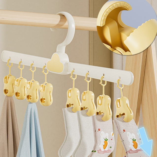 Windproof Folding Clothes Hanger Socks Plastic Drying Multi-functional Underwear Clothes Rack With Clips