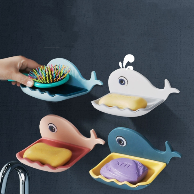 Wall Mounted Drain Non Perforated Double Layer Holder Accessories Cartoon Whale Soap Dishes