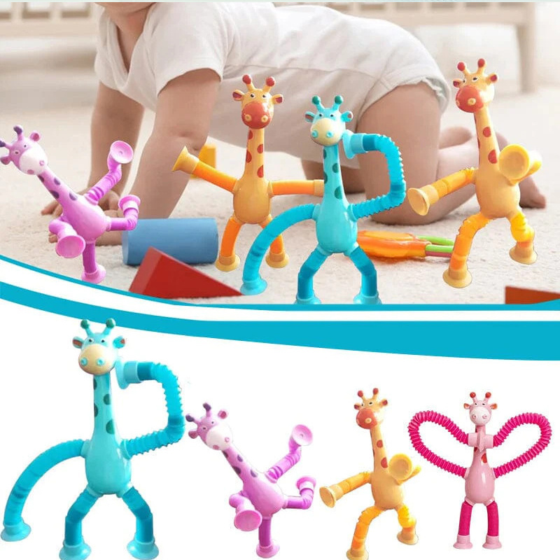 Creative Fun Telescopic Giraffe Suction Cup Toy LED Light Up Plastic Pop Tubes Fidget Toys