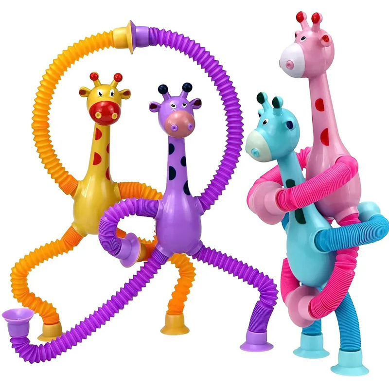 Creative Fun Telescopic Giraffe Suction Cup Toy LED Light Up Plastic Pop Tubes Fidget Toys