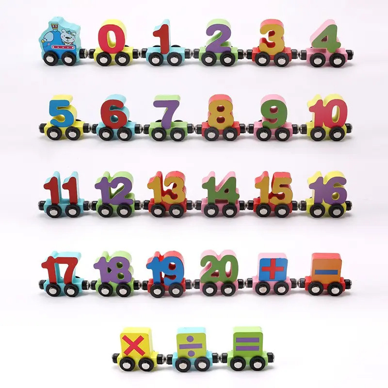 27pcs Wooden Alphabet ABC Train Toy Wooden Magnetic Digital Train Set for Toddlers Compatible with Major Brands Train Set Tracks