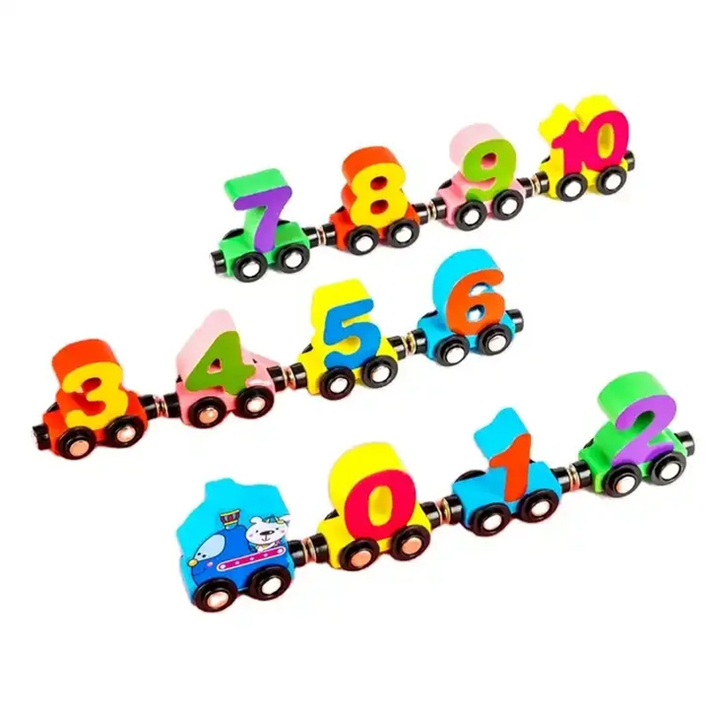 27pcs Wooden Alphabet ABC Train Toy Wooden Magnetic Digital Train Set for Toddlers Compatible with Major Brands Train Set Tracks