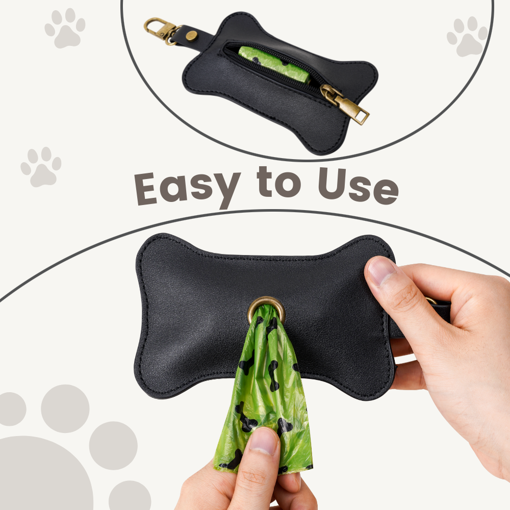 Wholesale PU Leather Dog Poop Bag Holder with Buckle Zipper Pet Waste Poop Garbage Bag Organizer