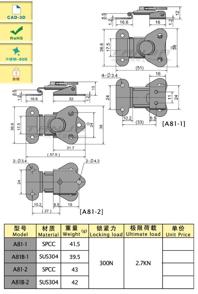 A81-2S Butterfly toggle latch/ Rotary toggle latch / black color twist toggle latch