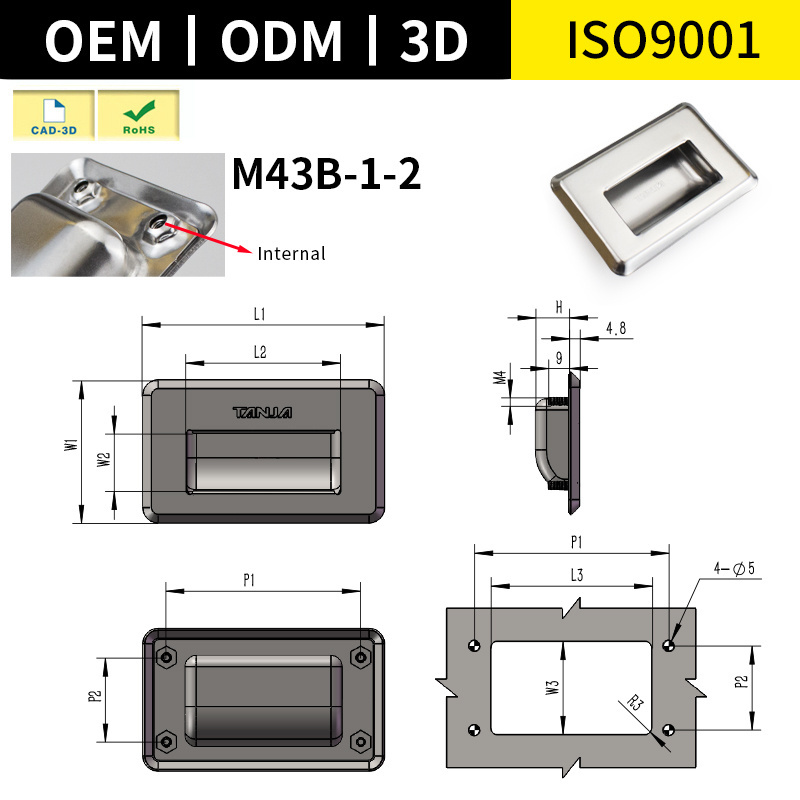 Stainless Steel Industrial Metal Concealed Handle Circular Flat Handle Cabinet Doors Paddle Pull Handle