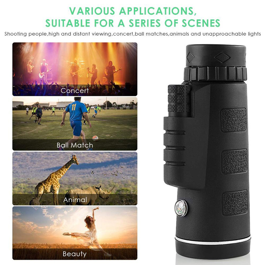 Outdoor High Power Smartphone Long Distance Hunting Single Telescope night monocular telescope 40x60 with Tripod Phone Clip