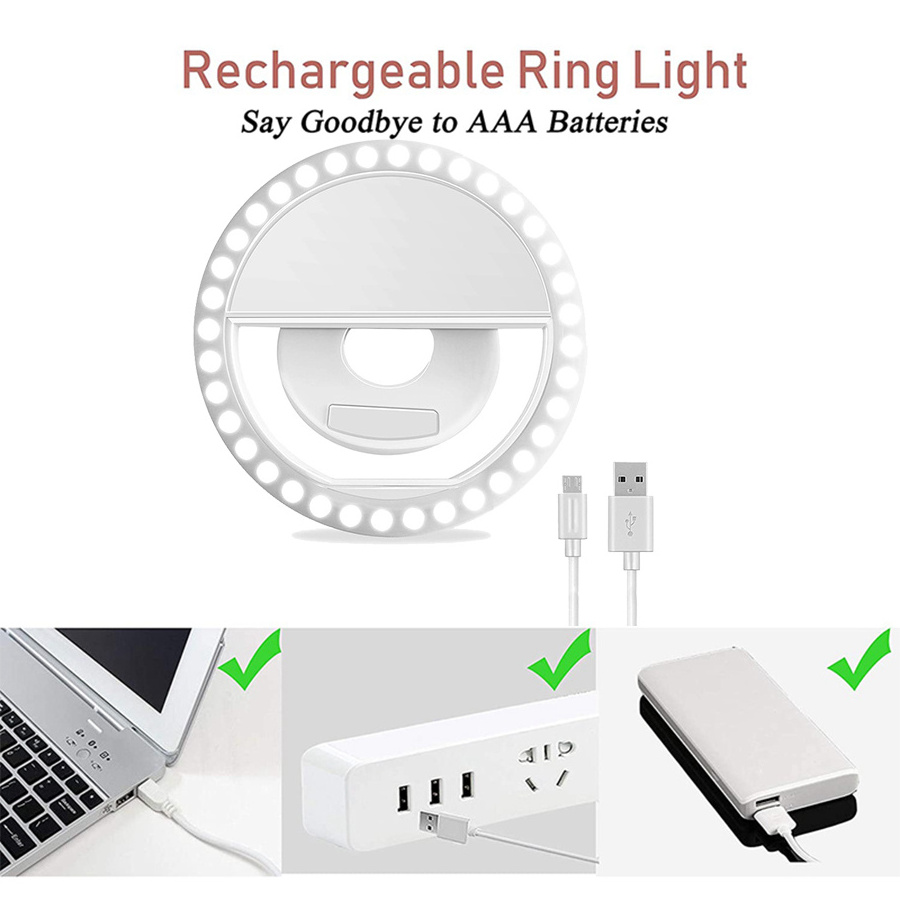 Portable Rechargeable Ring Light Phone Selfie USB Camera Clip Photography Video Mobile Phone Led Ring Selfie Light