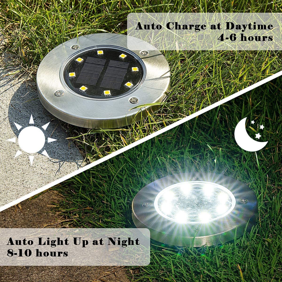 Outdoor Warm White Waterproof Smart Lawn Terrace Solar Disc Ground Light,Led Solar Garden Lamp For Patio Pathway Yard Driveway