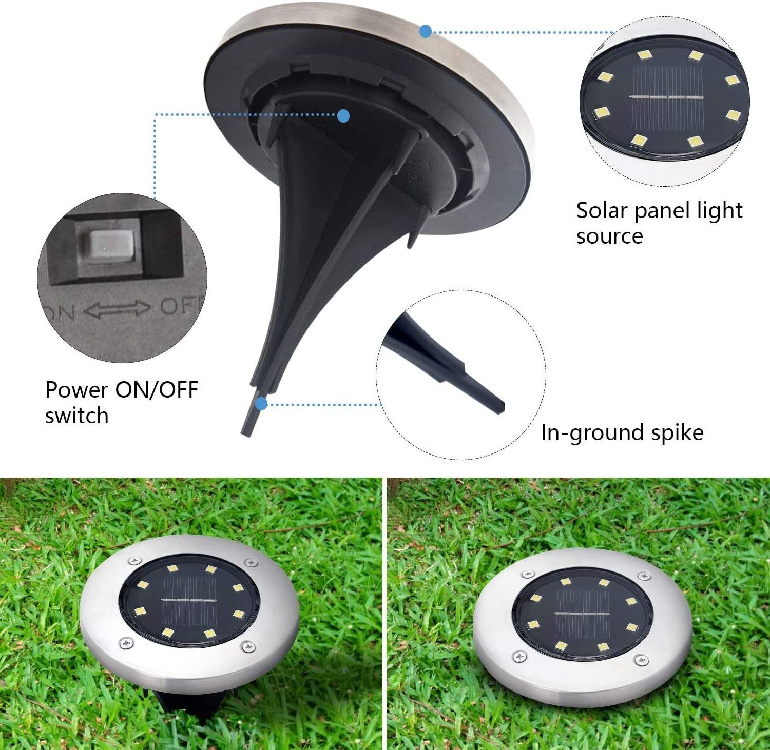 Outdoor Warm White Waterproof Smart Lawn Terrace Solar Disc Ground Light,Led Solar Garden Lamp For Patio Pathway Yard Driveway