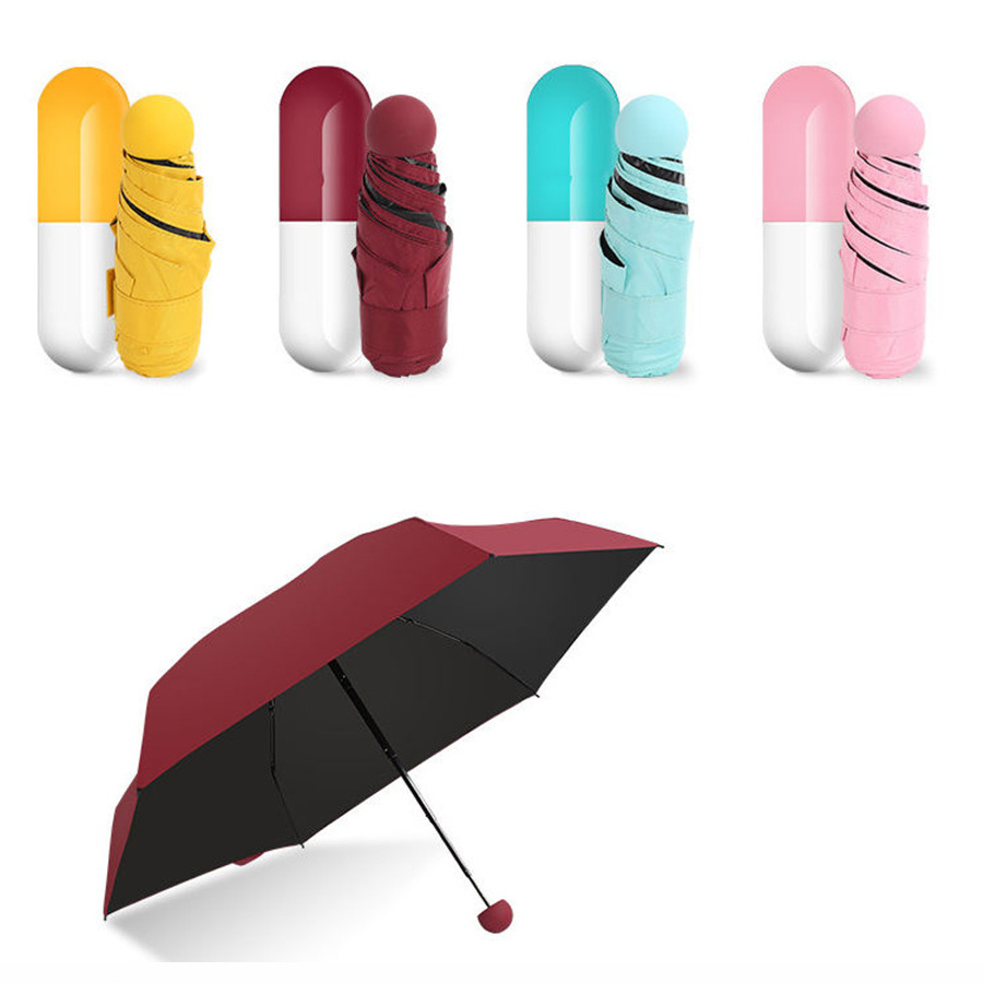 2022 Custom logo 19inch outdoor sun Rain mini folding long capsule vinyl coated anti-uv wholesale foldable umbrella with case