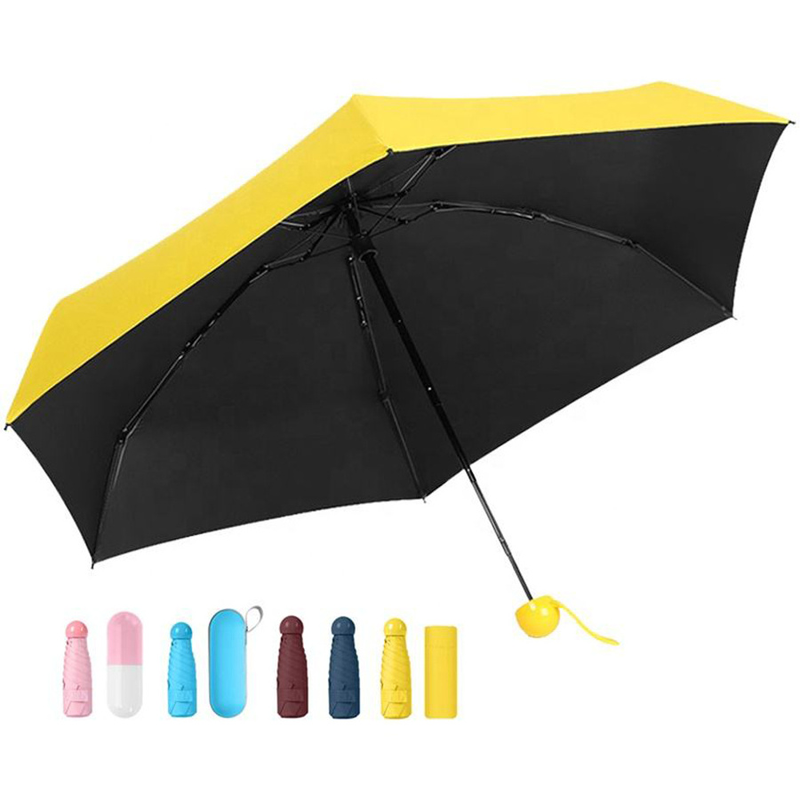 2022 Custom logo 19inch outdoor sun Rain mini folding long capsule vinyl coated anti-uv wholesale foldable umbrella with case