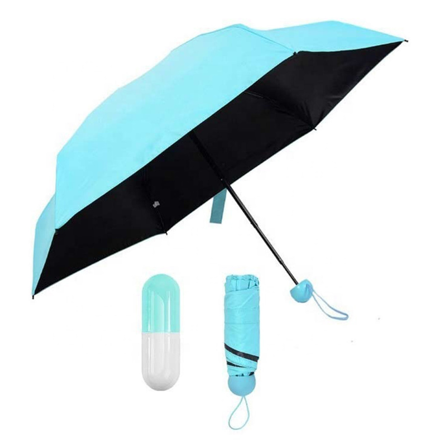 2022 Custom logo 19inch outdoor sun Rain mini folding long capsule vinyl coated anti-uv wholesale foldable umbrella with case