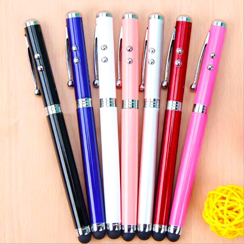 4 in 1 Multi Function Pointer Pen With LED Torch Light Point Screen Touch Ball Pen Pointer