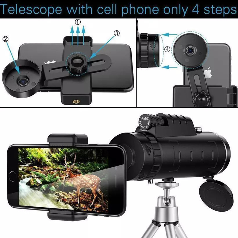 Outdoor High Power Smartphone Long Distance Hunting Single Telescope night monocular telescope 40x60 with Tripod Phone Clip