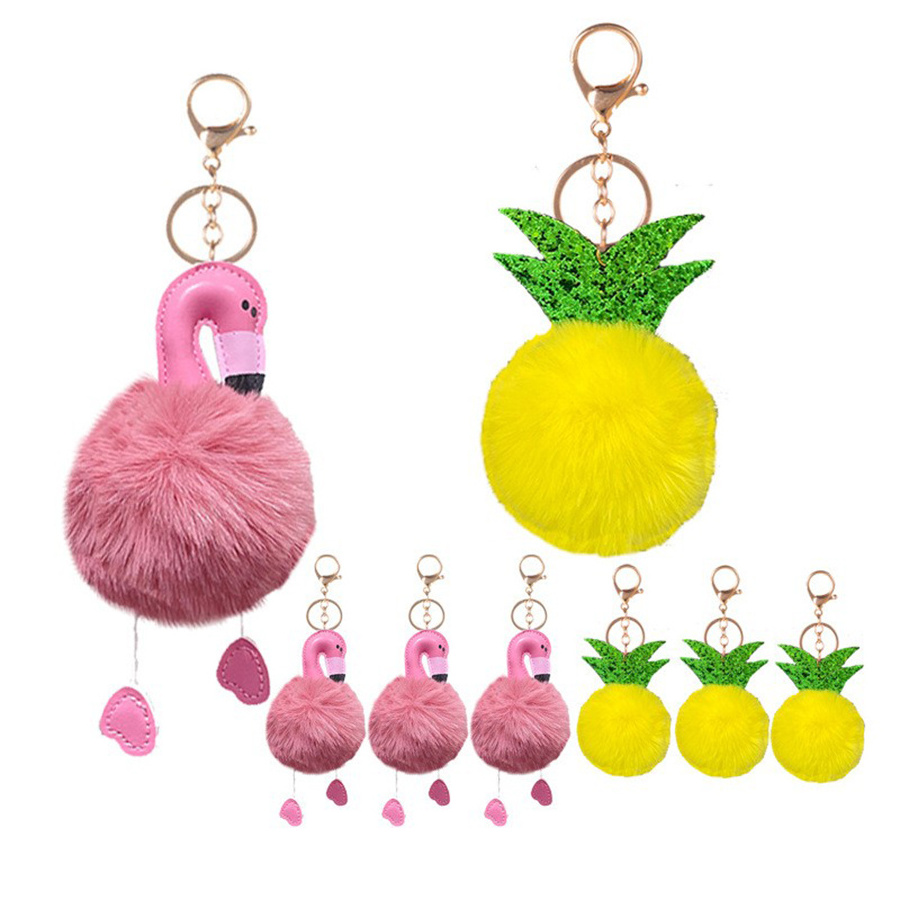 Pom Pom Keychain 10CM Colored Bulk Fluffy Fur Puff Ball Key For Women PomPom Keychains woodpecker Pompoms Keyring