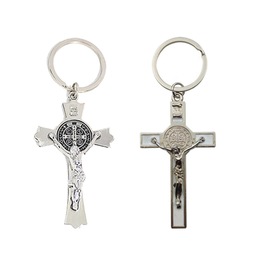 Christmas Gift Wholesale Present Christian Stainless Steel cross metal Keychain for gift with Custom Religious Jesus Jewelry