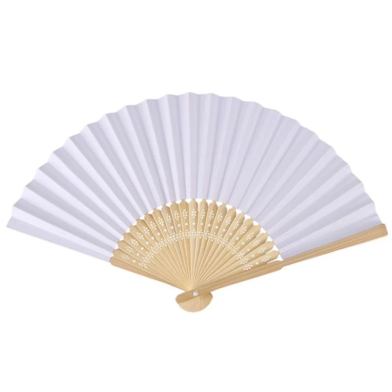 Wholesale Custom Printed Logo Folding bamboo handfan rib Wedding wooden Hand Held white paper fans