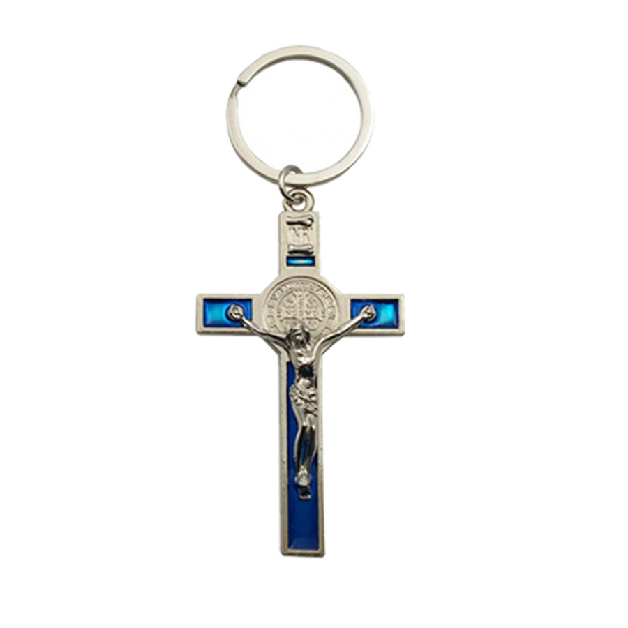 Christmas Gift Wholesale Present Christian Stainless Steel cross metal Keychain for gift with Custom Religious Jesus Jewelry