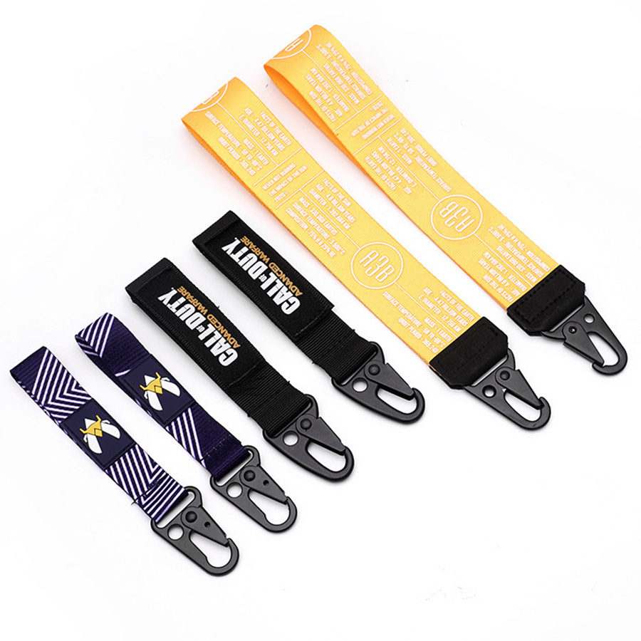 Custom Printed logo woven lanyard nylon jacquard keychain short wrist lanyard with eagle mouth hook