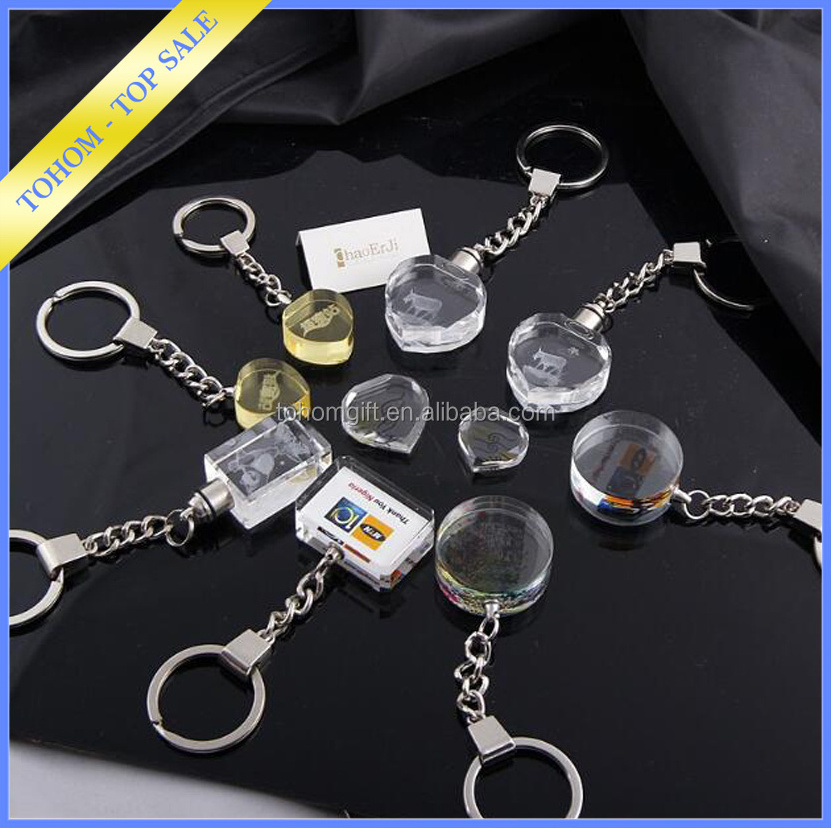 Best selling 3d laser engraving crystal glass keychain blank laser engraving crystal keychain