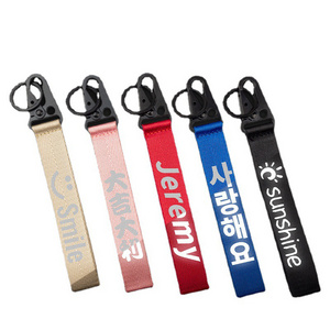 Custom Printed logo woven lanyard nylon jacquard keychain short wrist lanyard with eagle mouth hook