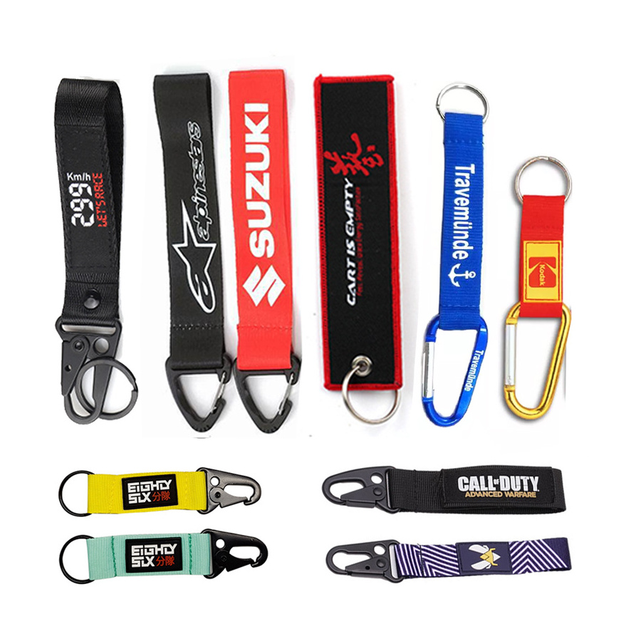 Factory Custom Logo Eagle Hook Olecranon Key Carabiner hand wrist strap Nylon Keychain holder Short Lanyard