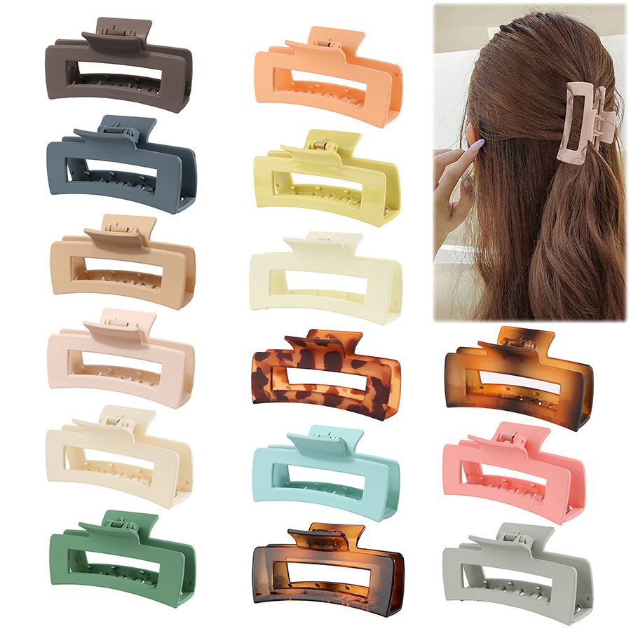 Fashion big hair clips new arrival assembly clip-in hair extensions acrylic matte Shark jaw rectangle hair claw clip