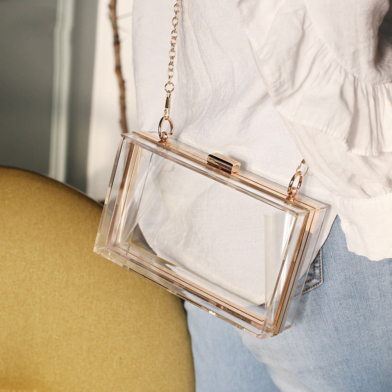 Custom Women Lady Fashion Transparent Resin Evening Bag Clear Boxed Purse Acrylic Clutch Bag