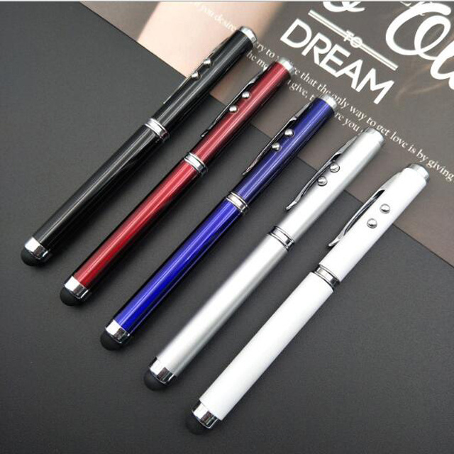 4 in 1 Multi Function Pointer Pen With LED Torch Light Point Screen Touch Ball Pen Pointer