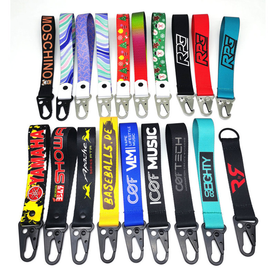 Custom Printed logo woven lanyard nylon jacquard keychain short wrist lanyard with eagle mouth hook