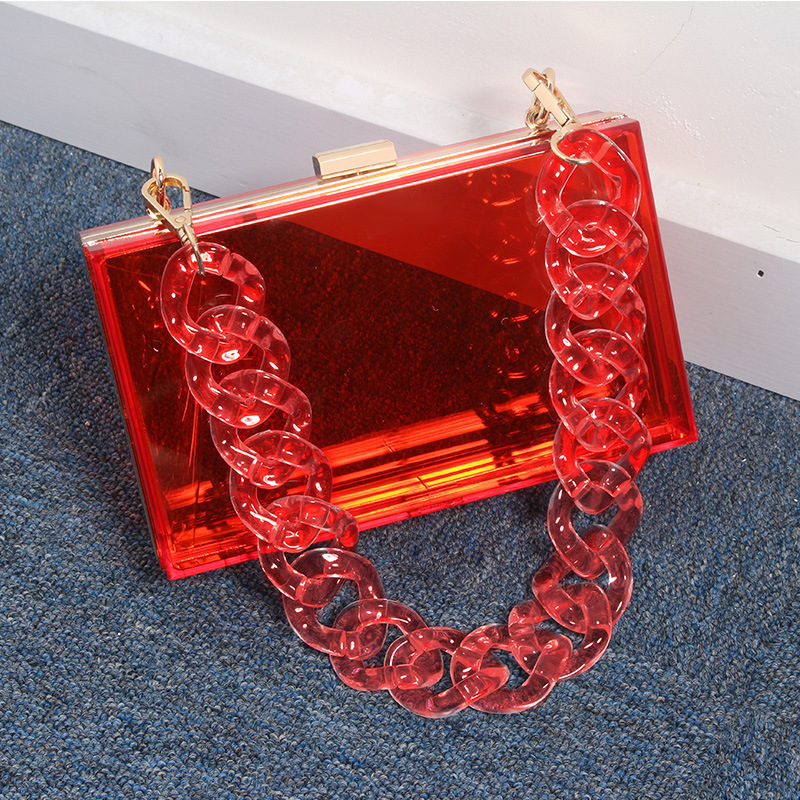 Custom Women Lady Fashion Transparent Resin Evening Bag Clear Boxed Purse Acrylic Clutch Bag