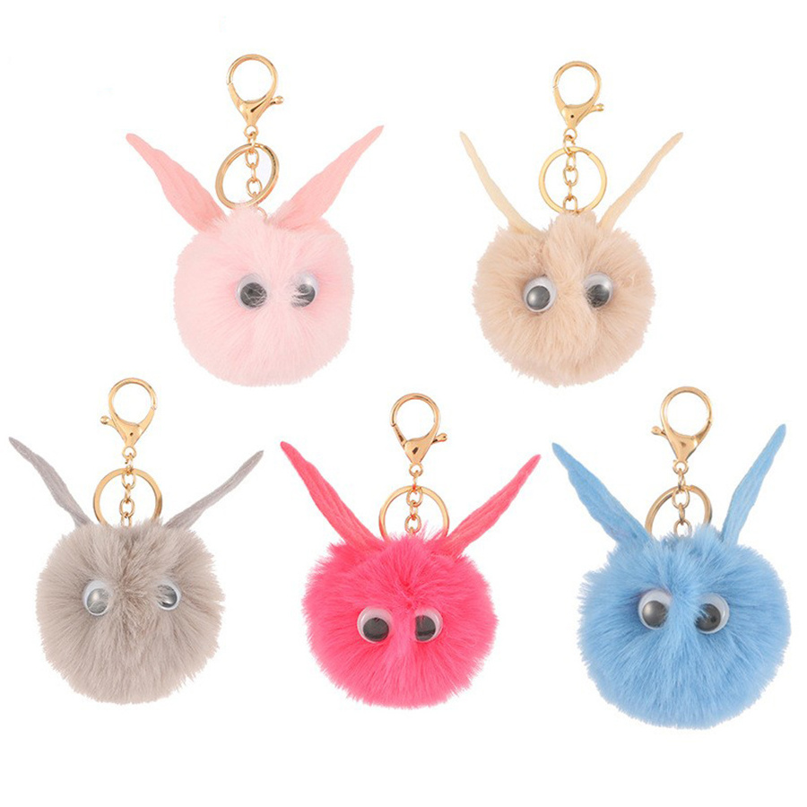 Pom Pom Keychain 10CM Colored Bulk Fluffy Fur Puff Ball Key For Women PomPom Keychains woodpecker Pompoms Keyring