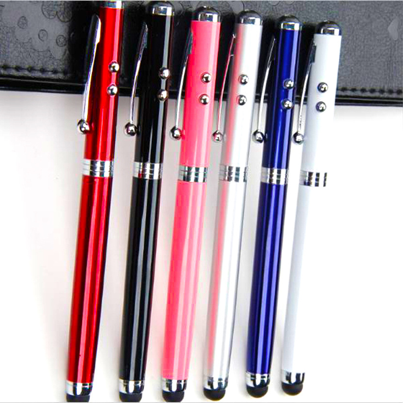 4 in 1 Multi Function Pointer Pen With LED Torch Light Point Screen Touch Ball Pen Pointer