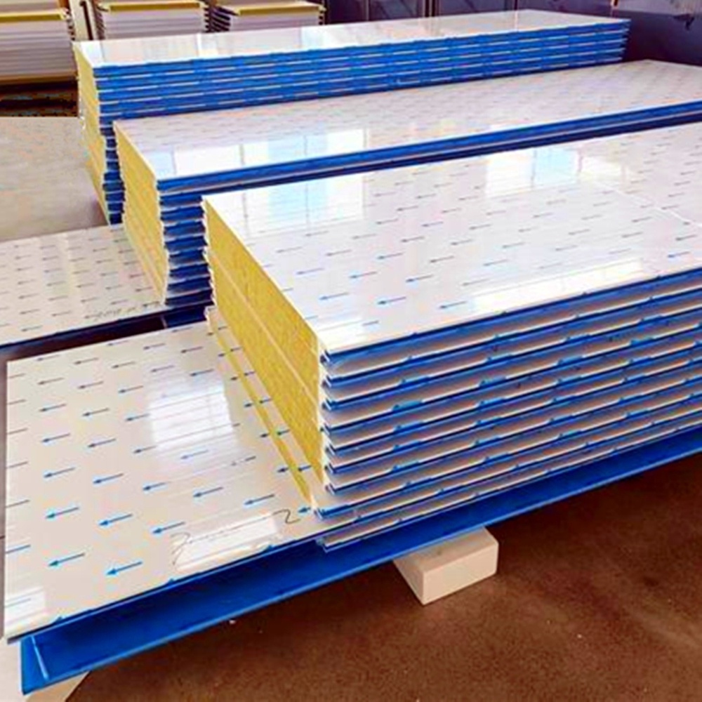 Low price fireproof color steel rock wool sandwich panels for refrigerated warehouses