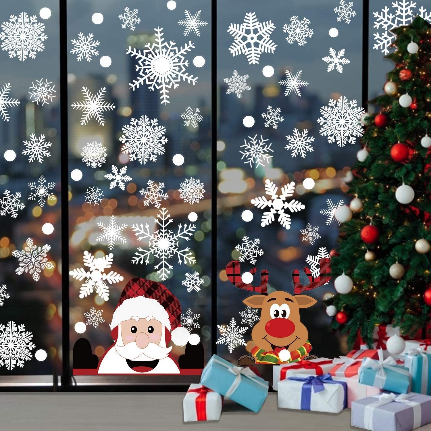 Durable Snow Electrostatic Window Decorations Christmas Stickers Window Cling