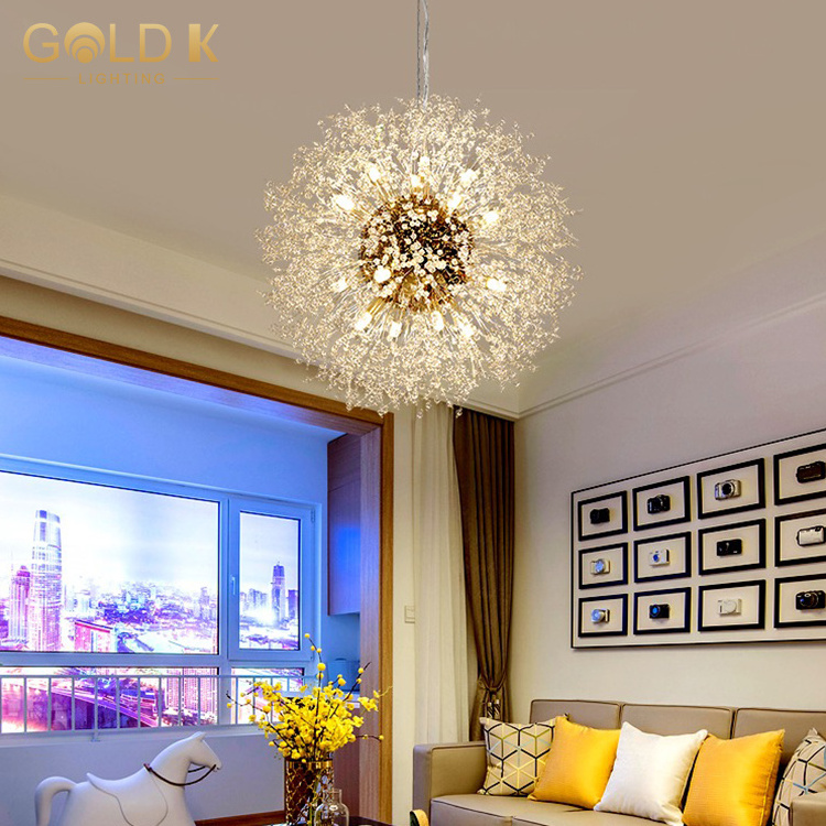 12 heads  Modern Crystal Dandelion Chandelier Lighting Pendant Lamp For Living Room Dining Room Home Decoration