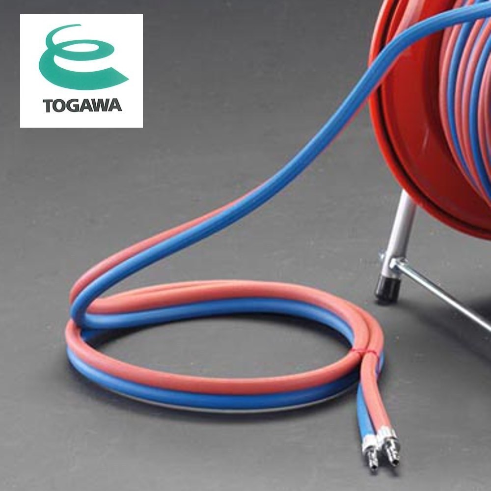 Flexible reinforced twin rubber welding hose. Manufactured by Togawa Rubber Co., Ltd. Made in Japan (gas cooker connection hose)