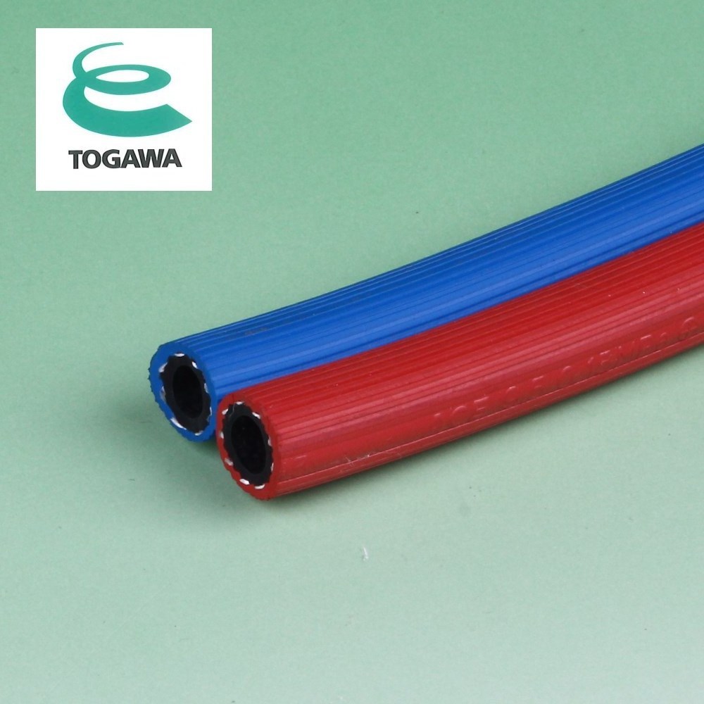 Flexible reinforced twin rubber welding hose. Manufactured by Togawa Rubber Co., Ltd. Made in Japan (gas cooker connection hose)