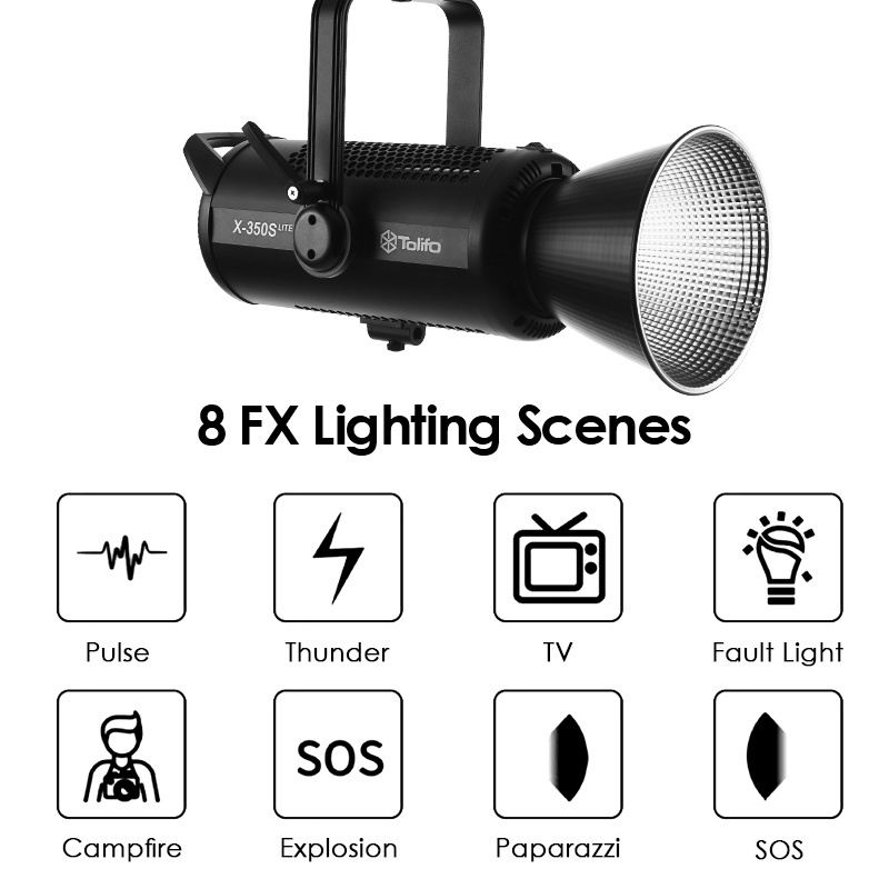 TOLIFO X350S LITE 350W COB LED Video Light Photography Film Studio Daylight 74800lux @1m with D180 Reflector Support APP Control