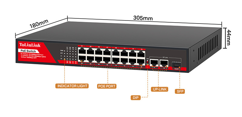 Tolinlink TLK-SL1621P OEM/ODM 16 ports 10/100mbps 2 ports gigabit uplink 1 port SFP 250m VLAN POE switch