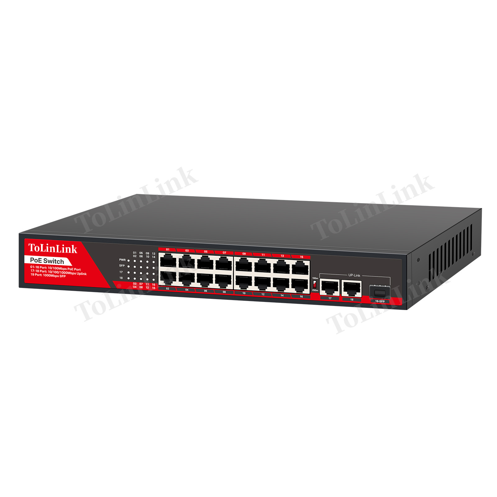 Tolinlink TLK-SL1621P OEM/ODM 16 ports 10/100mbps 2 ports gigabit uplink 1 port SFP 250m VLAN POE switch