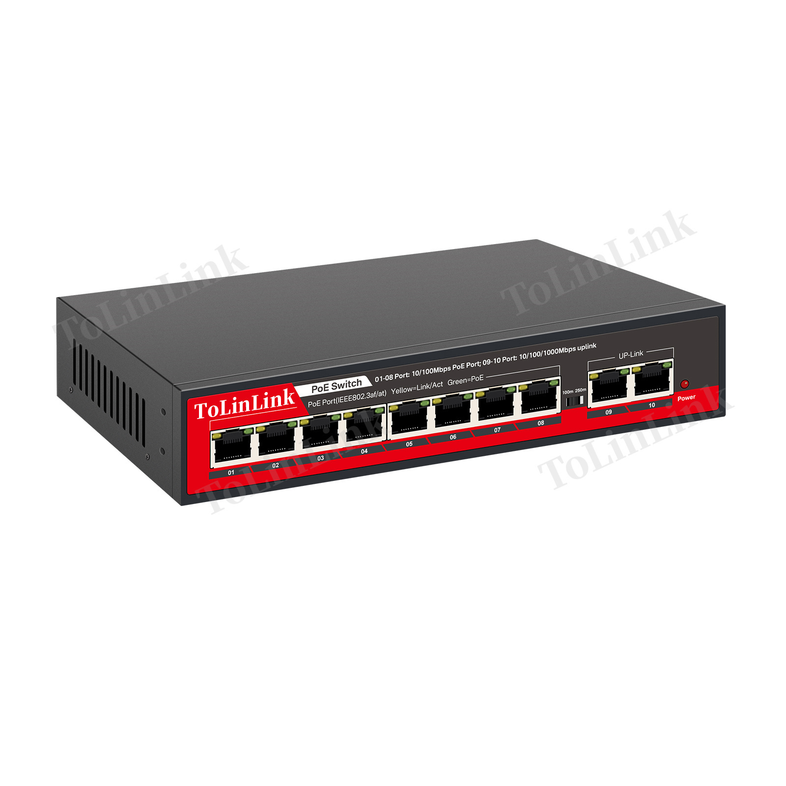 Tolinlink  8 10/100Mbps Port Poe Switch with 2 Gigabit Uplink Port Al Poe Switch for CCTV  media converter fiber optical